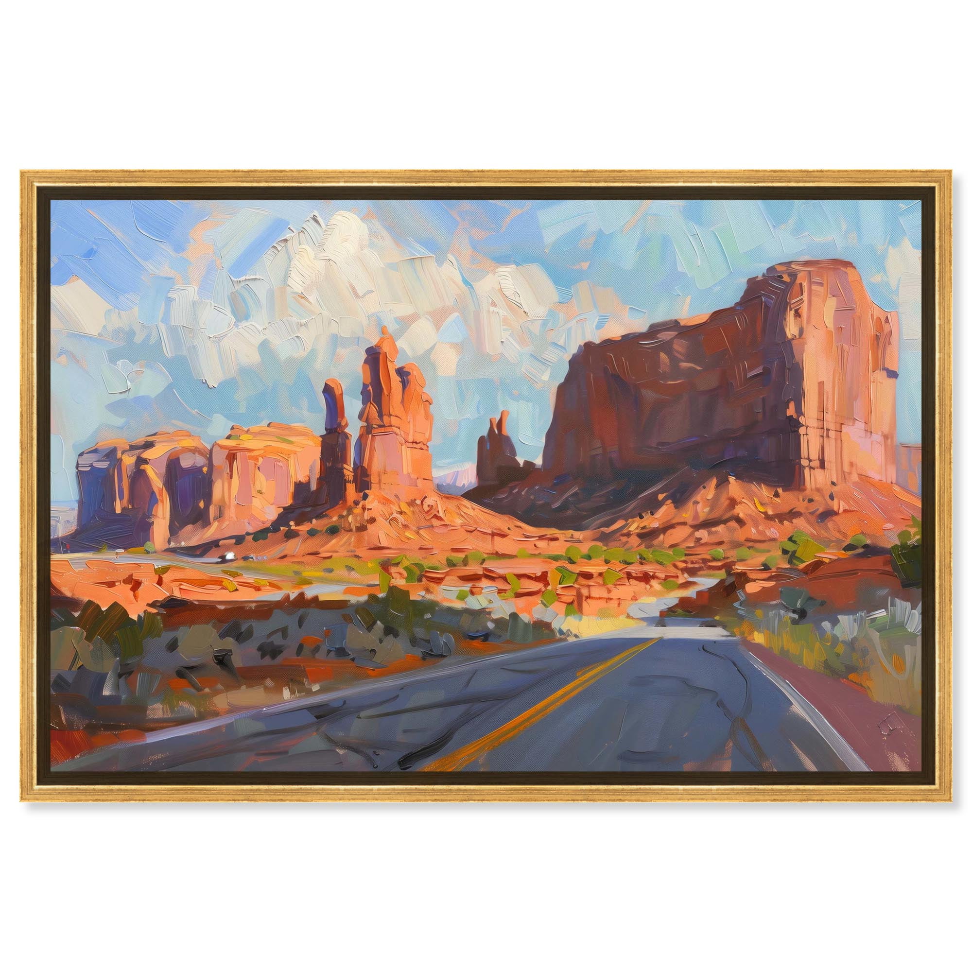 Canyon Roads Impressionist Landscape Canvas Art with Gold Frame