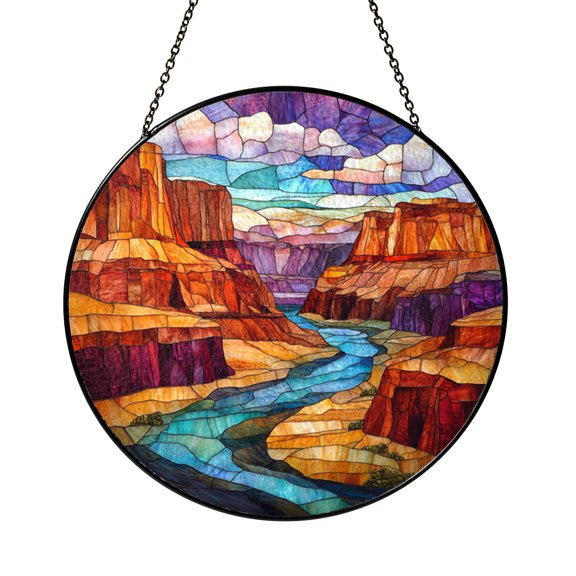 Canyon Scene Stained Glass Window Panel – Decorative Accent