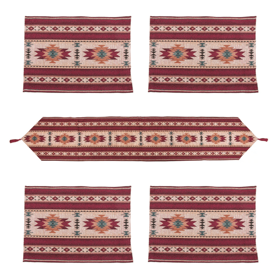 Canyon Sky 5-Piece Sedona Tapestry Placemat and Table Runner Set in Burgundy