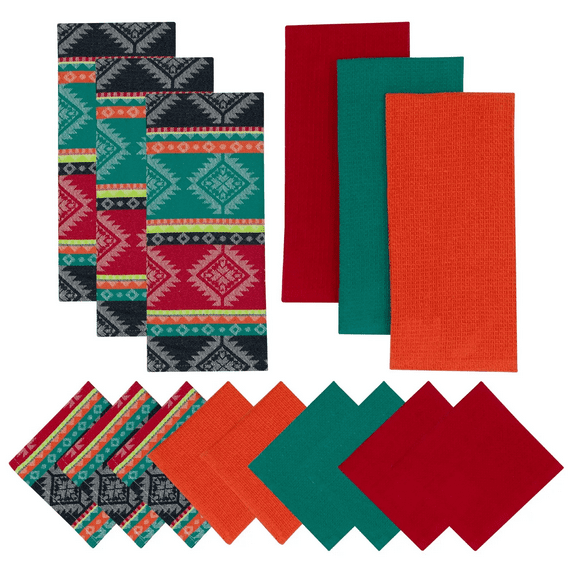 Canyon Sky Diamonds Cotton Jacquard & Waffle 15-piece Kitchen Towel Set