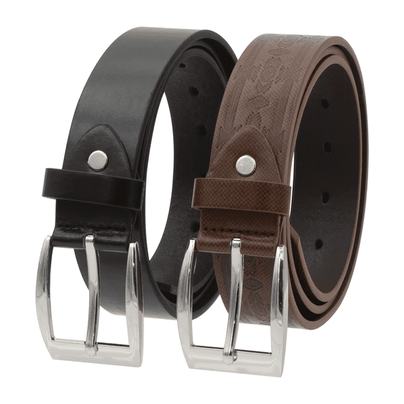 Canyon Sky Men's Leather Belt Set Embossed Brown & Solid Black, Size 42