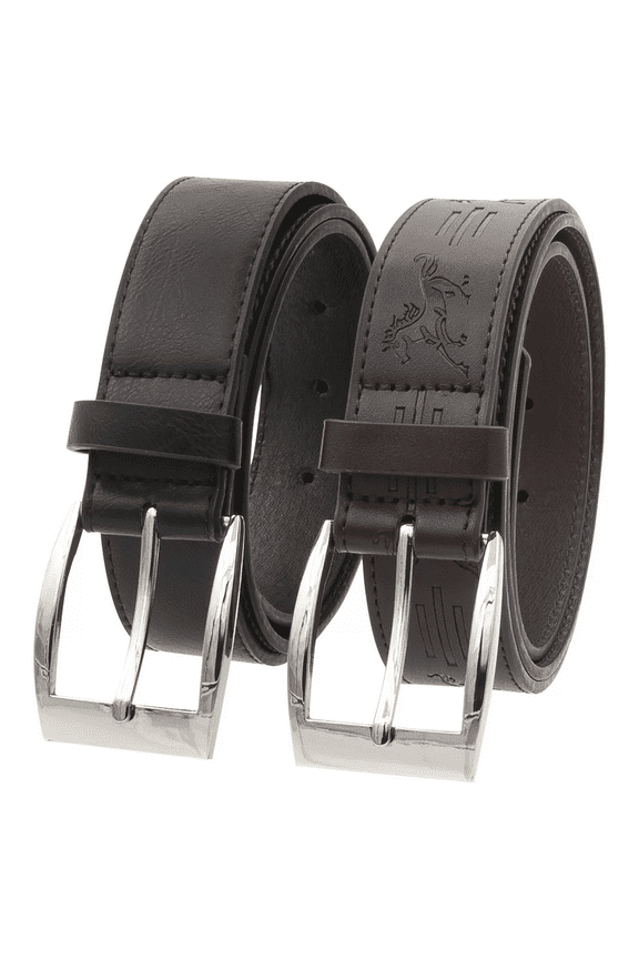 Men's Leather Western Belt Set in Brown Horse Embossed/Black, Size 40