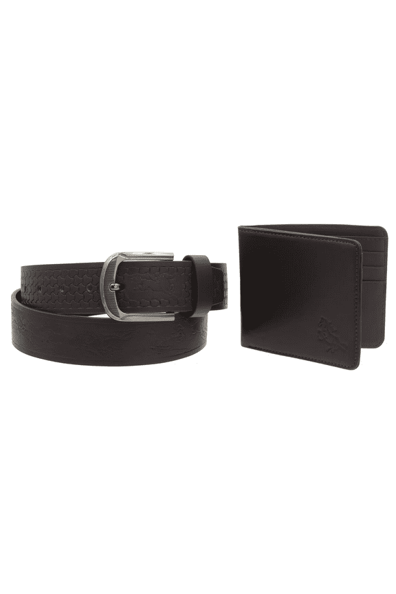 Men's Leather Western Horse Embossed Belt and Wallet Set, Size 36