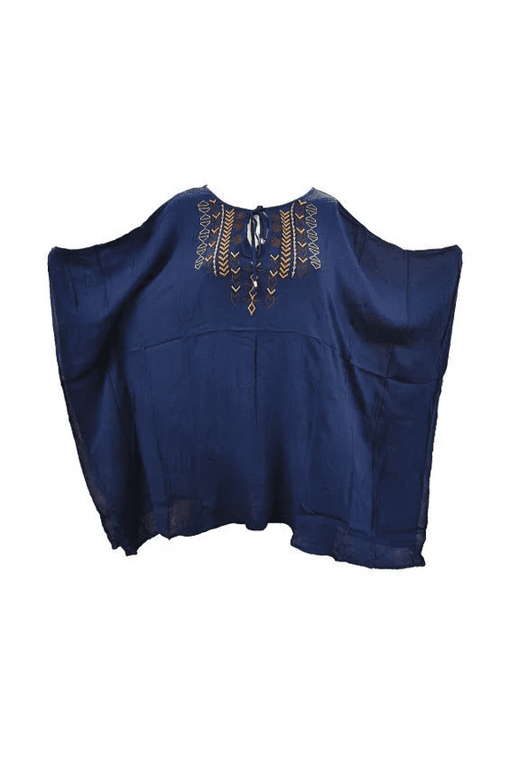 Women's Embroidered Top With Earrings in Blue - XL