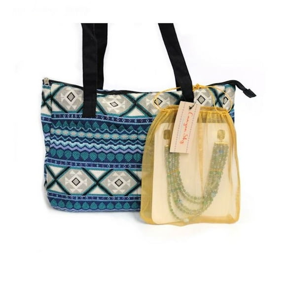 Canyon Sky Women's Jacquard Bag Aztec with Multi Strand Bead Necklace