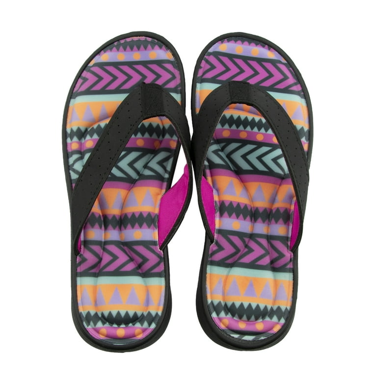 Canyon Sky Women's Memory Foam Flip Flop Sandals in Aztec/Black, Size 7