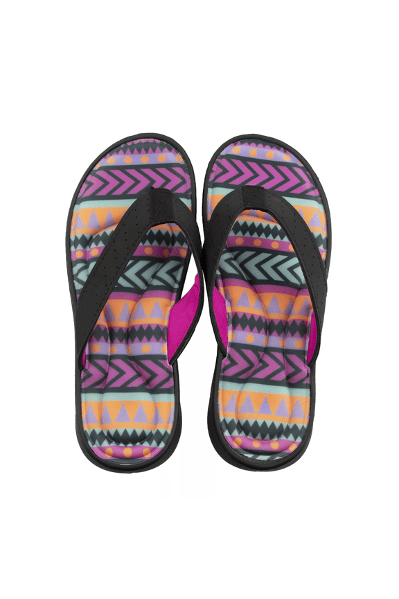 Women's Memory Foam Flip Flop Sandals in Aztec Black, Size 8