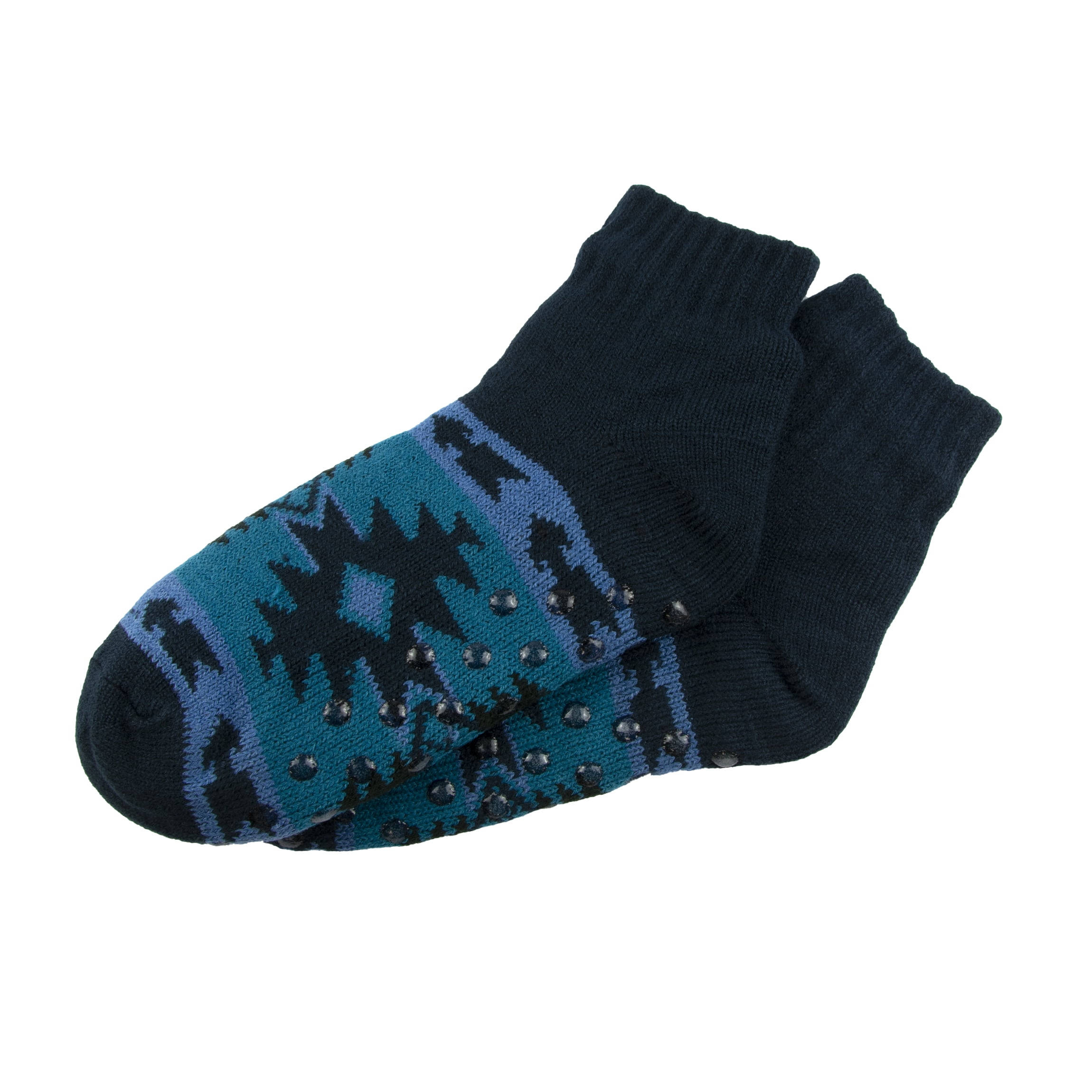 Canyon Sky Women's Sherpa Slipper Socks with Grips in Navy, Size 911