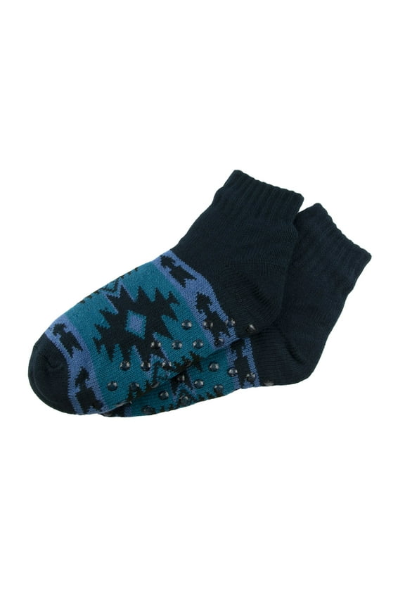 Women's Sherpa Slipper Socks with Grips in Navy, Size 9-11