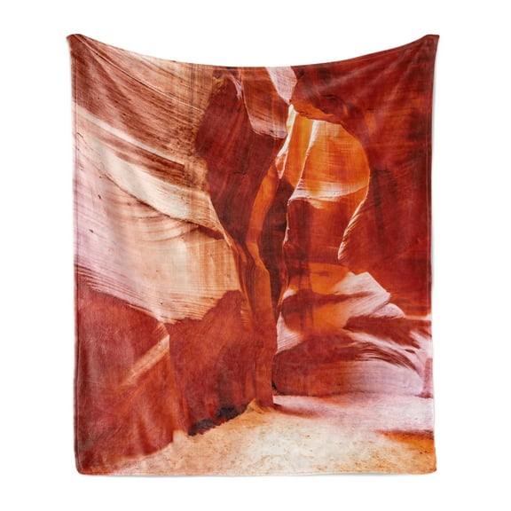 Canyon Soft Flannel Fleece Blanket, Scenic Photo of Caves in Reservation Antelope Canyon Arizona USA Pattern, Cozy Plush for Indoor and Outdoor Use, 50" x 60", Vermilion Burnt Sienna, by Ambesonne