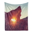thumbnail image 1 of Canyon Soft Flannel Fleece Throw Blanket, Sun Reflections over Cave Shaped Little Cliff Hot Region Artifact Photography, Cozy Plush for Indoor and Outdoor Use, 60" x 80", Orange, by Ambesonne, 1 of 6
