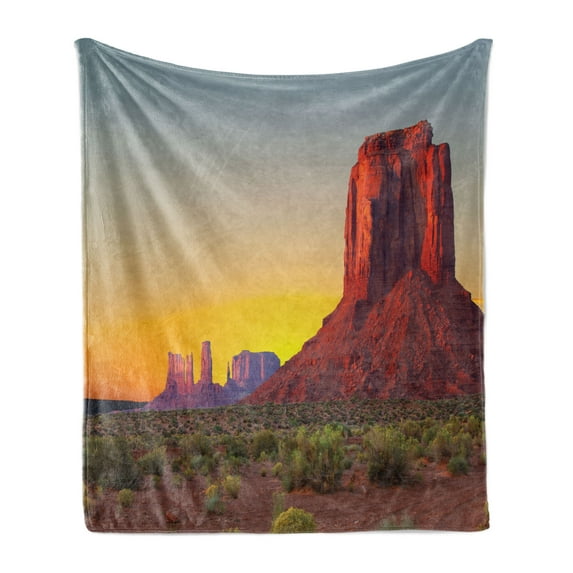 Canyon Soft Flannel Fleece Throw Blanket, Sunset in Famous Grand Canyon Antiquated Natural Wonders of World Heritage Photo, Cozy Plush for Indoor and Outdoor Use, 70" x 90", Red Yellow, by Ambesonne