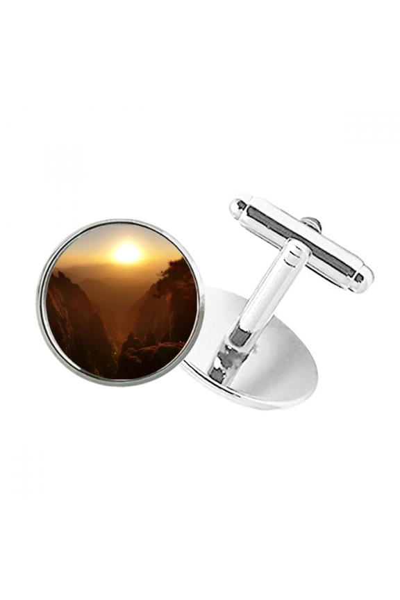 Canyon Sunset Round Button Cuff Clip Stud Cufflinks