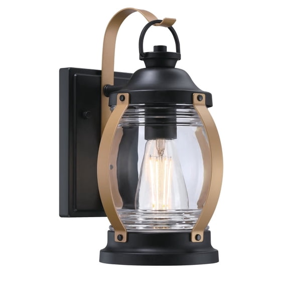 Canyon Traditional One-Light, Outdoor Exterior Wall Fixture, Matte Black with Washed Copper Finish, Clear Glass