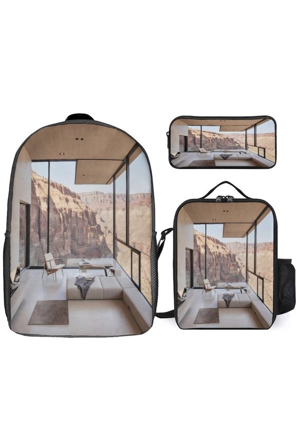 Canyon View 3 Piece Backpack Sets 17 Inch Bookbag, Insulated Lunch Bag & Pencil Case Combo