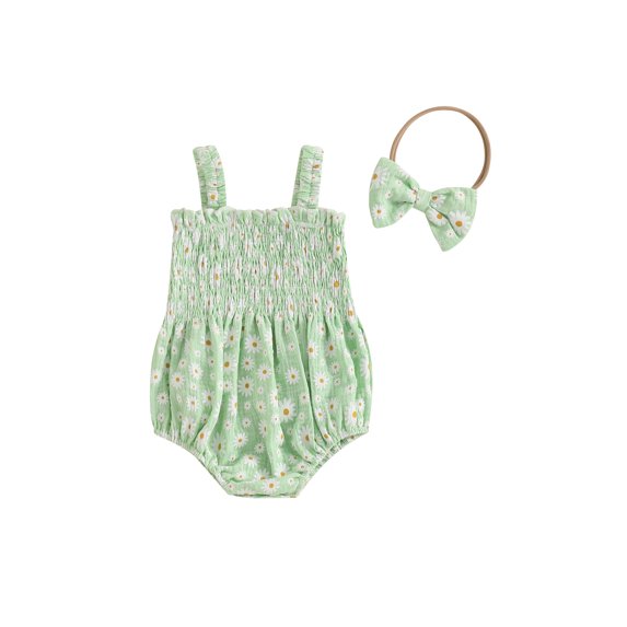 Caoirhny 0-18M Baby Girls Summer Sweet Rompers Sleeveless Fruit Print Cami Romper with Headband