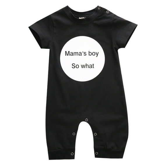 Caoirhny 0-18M Baby Summer Romper, Letter Pattern Short Sleeve Round Neck Shoulder Buttons Outfit, Button Closure Loose One-piece Jumpsuit