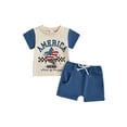 thumbnail image 1 of Caoirhny 0-3Years Toddler Baby Boys Independence Day Outfits Letter Print Patchwork Round Neck Short Sleeve Tops Elastic Waist Shorts 2Pcs Clothes Set, 1 of 9
