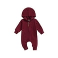thumbnail image 1 of Caoirhny Baby Boys Girls Fall Jumpsuits Long Sleeve Solid Color Zip Up Hooded Rompers Newborn Outfit, 1 of 9