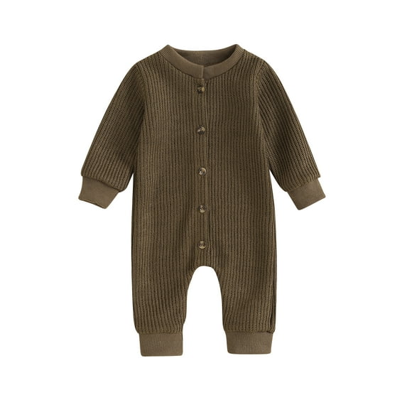 Caoirhny Baby Boys Knit Rompers Infant Casual Buttons Round Neck Long Sleeve Bodysuit Newborn Jumpsuits for Winter