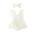 thumbnail image 1 of Caoirhny Baby Girl 2Pcs Summer Outfits, Ruffle Sleeve Daisy Print Romper Mesh Dress with Headband Set, 1 of 8