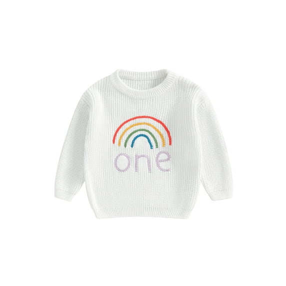 Caoirhny Baby Girl Birthday Sweater Rainbow Embroidery Long Sleeve Pullover Crew Neck Tops for Fall Winter