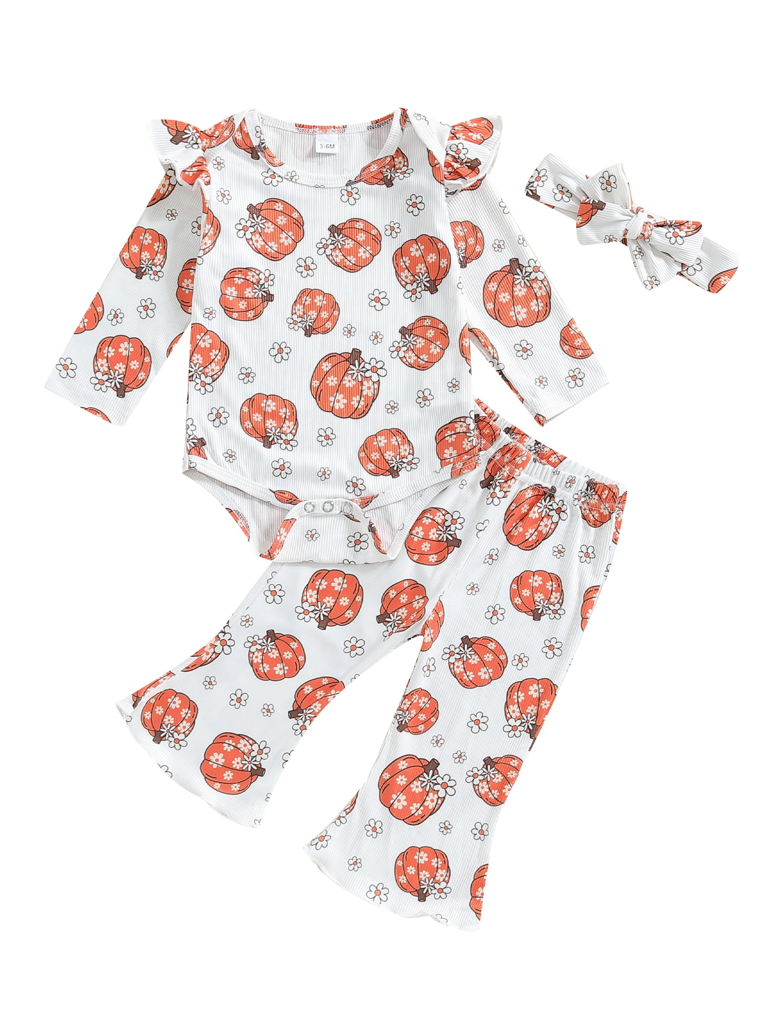 Caoirhny Baby Girl Halloween Outfit Pumpkin Print Long Sleeve Romper