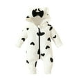 thumbnail image 1 of Caoirhny Baby Girls Jumpsuit, Long Sleeve Hooded Heart/Cow Pattern Bow Zipped Casual Romper Clothes, 1 of 9