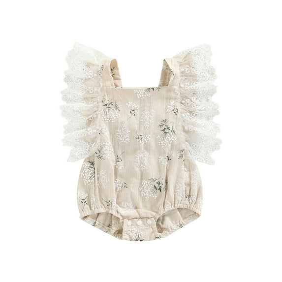 Caoirhny Baby Girls Summer Casual Romper Toddler Lace Flying Sleeve One-piece Floral Playsuit