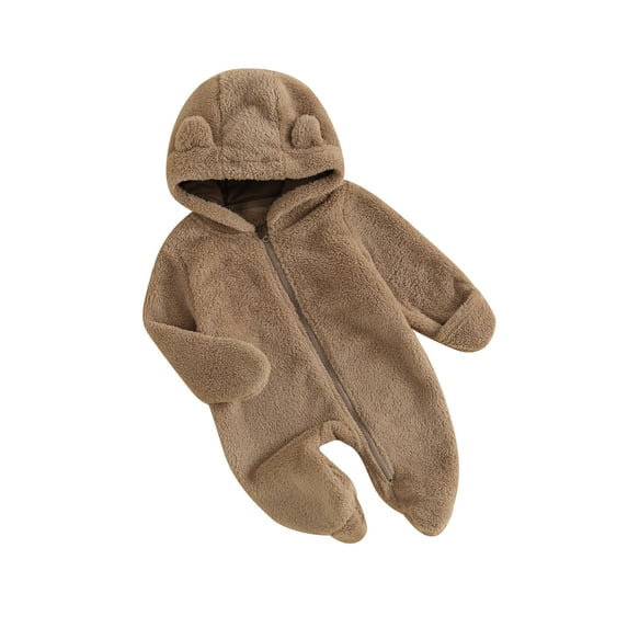 Caoirhny Baby Jumpsuit, Long Sleeve Hooded Zipper Closure Winter Romper Clothes for Boys Girls