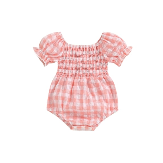 Caoirhny Baby Short Sleeve Romper with Plaid Pattern, Sweet Style Color Matching Summer Clothing  0-18 Momths