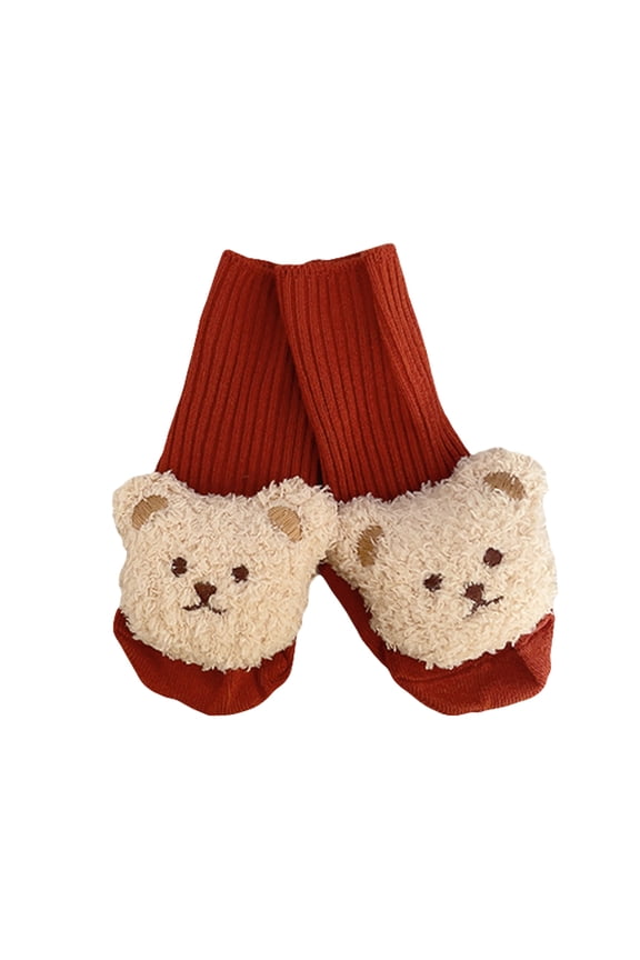 Baby Socks Cartoon Bear Long Knitting Spring Fall Winter Anti Slip Socks Infant Socks 3-6 Months