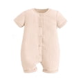 thumbnail image 1 of Caoirhny Baby Summer Short Sleeve Romper Solid Color Front Button Newborn Jumpsuit for Toddler Boy Girls Cute Clothes, 1 of 9