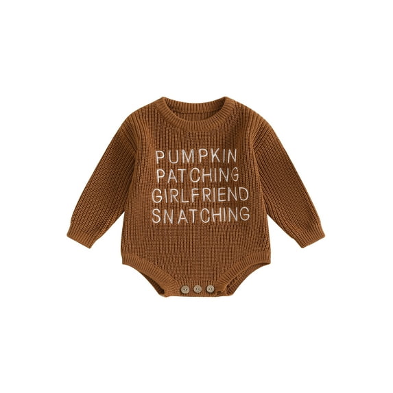 Caoirhny Baby Sweaters Romper Letter Embroidered Long Sleeve Round Neck Ribbed Knitted Pullover Jumpsuits