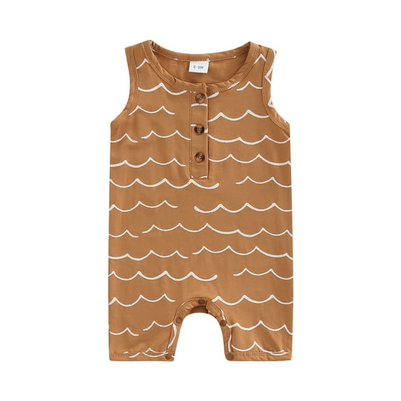 Caoirhny Baby's Romper, Printed Pattern Front Button Sleeveless Round Neck Snap Crotch Infant Boy Girl Jumpsuit