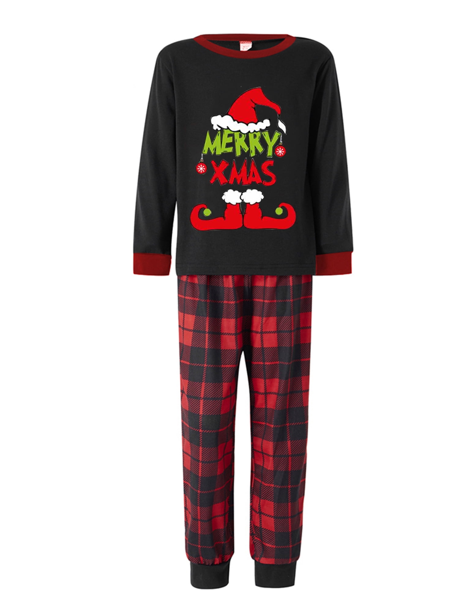 Dark Blue Plaid Pants Printed Long Sleeve Christmas Pajamas Set