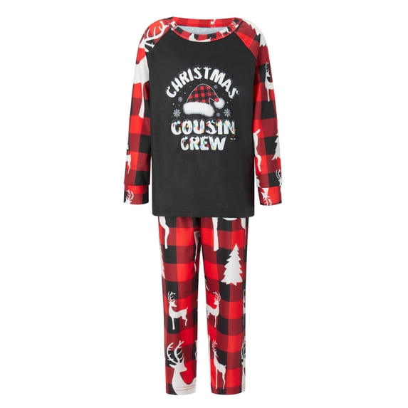 Caoirhny Family Matching Christmas Pajamas, Letter Hat Print Long-Sleeved Tops + Deer Pattern Trousers Sleepwear Outfits