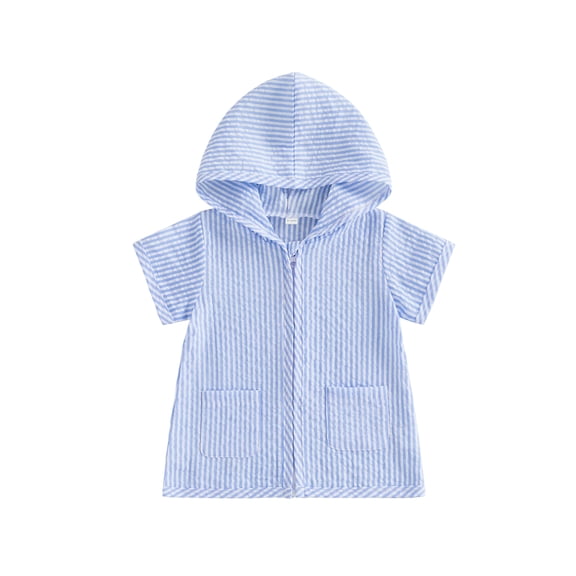 Caoirhny Girls Swim Cover Up Short Sleeve Zip Up Hooded Striped Bathing Suit Coverup Kids Pool Beach Robe