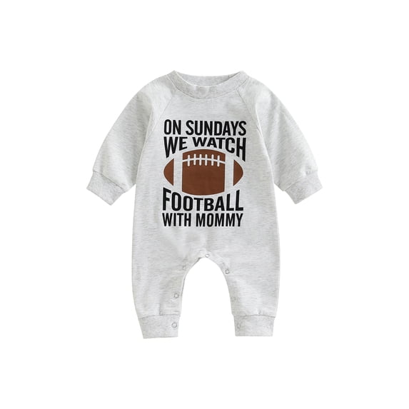 Caoirhny Infant Baby Boy Romper 3 6 12 18 Months Cartoon Letter Rugby Print Long Sleeve Round Neck Full Length Jumpsuit for Spring Autumn
