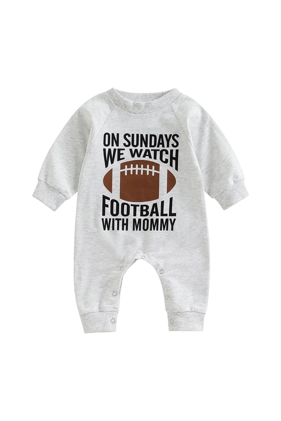 Infant Baby Boy Romper 3 6 12 18 Months Cartoon Letter Rugby Print Long Sleeve Round Neck Full Length Jumpsuit for Spring Autumn