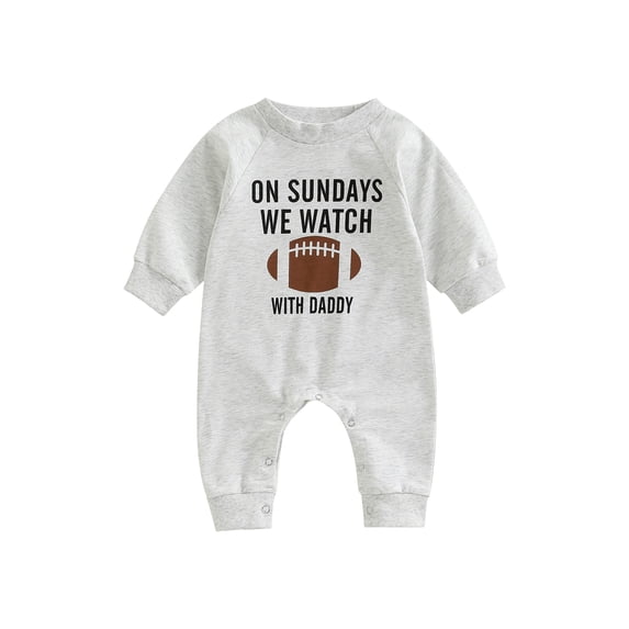 Caoirhny Infant Baby Boy Romper 3 6 12 18 Months Cartoon Letter Rugby Print Long Sleeve Round Neck Full Length Jumpsuit for Spring Autumn