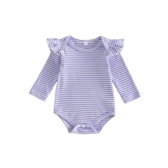 Caoirhny Infant Baby Girl Romper Ruffle Long Sleeve Crew Neck Striped Print Spring Jumpsuit