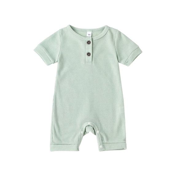 Caoirhny Lovely Baby Romper, Short Sleeve Round Neck Solid Color Ribbed Buttoned Short Pants for Summer Spring, Kids Clothing