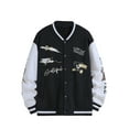 thumbnail image 1 of Caoirhny Men Baseball Jacket, Long Sleeve Button Closure Letters Bear Print Contrast Color Varsity Jacket Fall Casual Jacket, 1 of 4