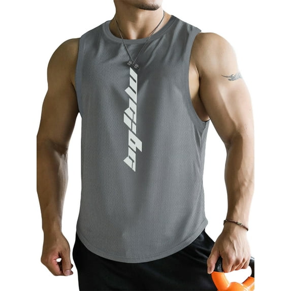 Caoirhny Men Summer Sports Vest, Letter Printed Round Neck Sleeveless Quick-Dry Workout Tank Tops for Males, M/L/XL/XXL/XXXL