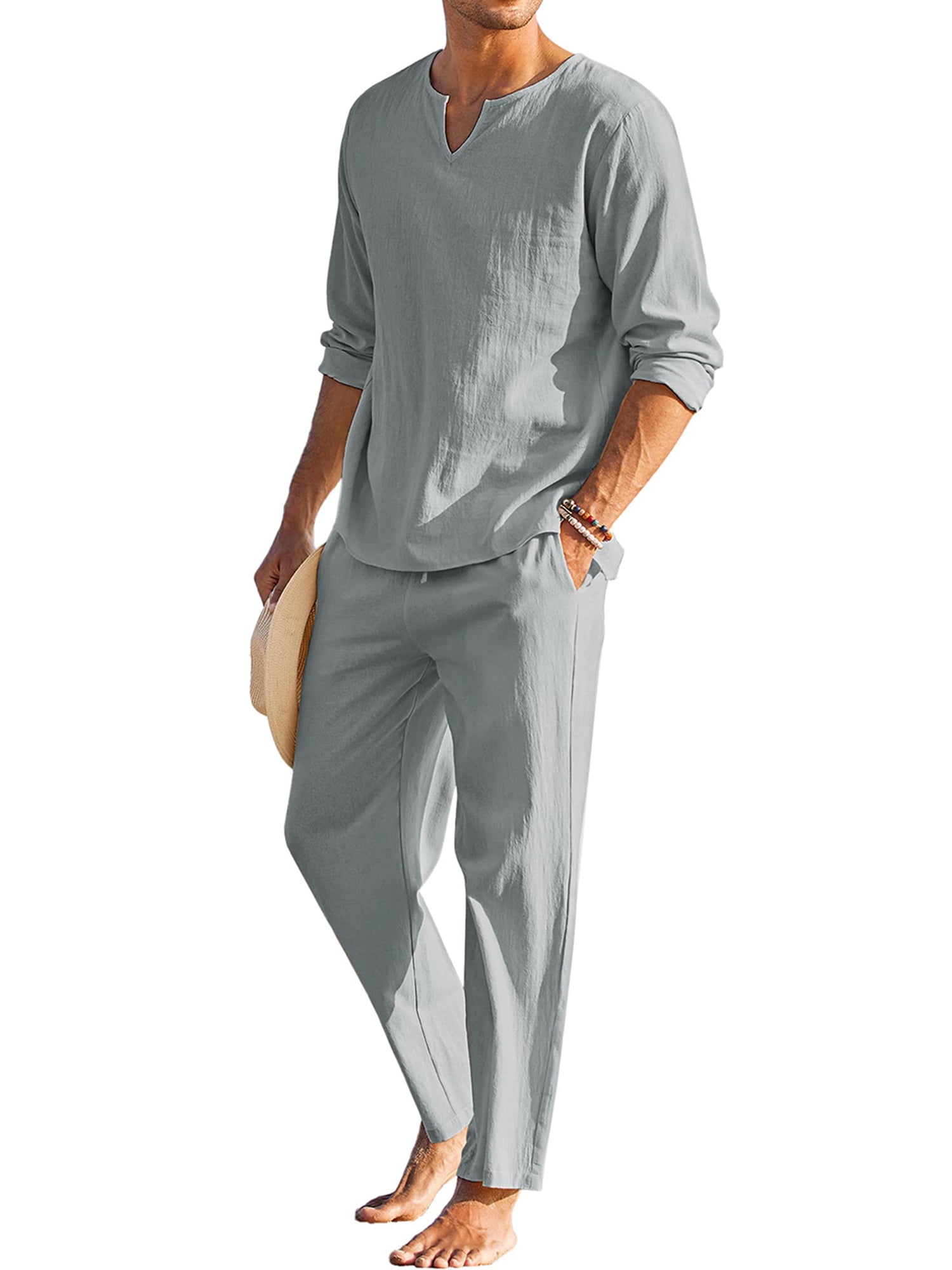 Man Sammer Collection Caoirhny Men's Summer Cotton Linen Clothes Solid Color Long Sleeve ...