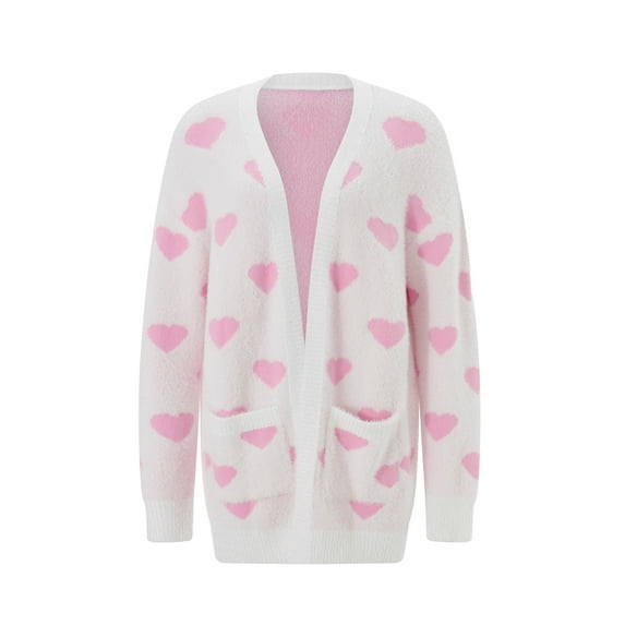 Caoirhny Mother and Daughter Cardigan, Family Matching Long Sleeve Open Front Heart Sweater with Pockets