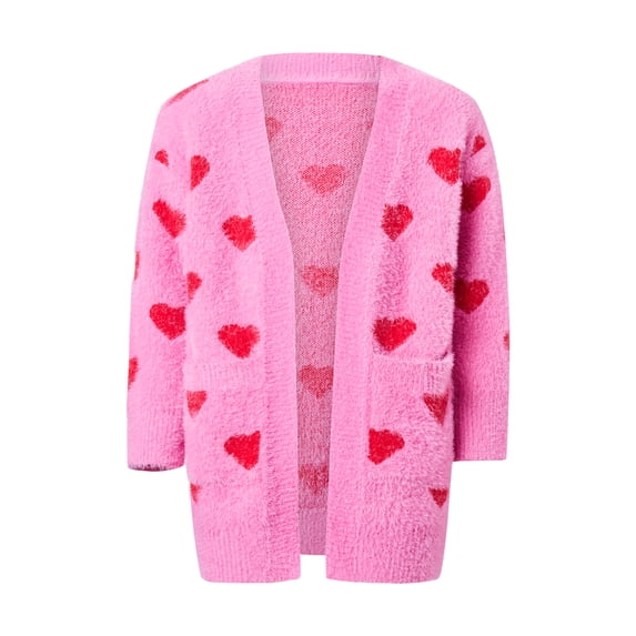 Caoirhny Mother and Daughter Cardigan, Family Matching Long Sleeve Open Front Heart Sweater with Pockets