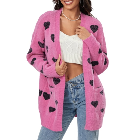 Caoirhny Mother and Daughter Cardigan, Family Matching Long Sleeve Open Front Heart Sweater with Pockets