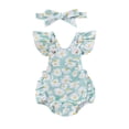 thumbnail image 1 of Caoirhny Newborn Baby Girls Summer Romper 0 3 6 9 12 18 Months Waffle Daisy Print Flying Sleeve Jumpsuit with Bow Headband, 1 of 9